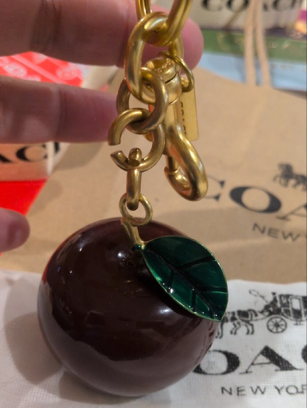 Coach Dark Red Apple Glossy Bag Charm Gold Hardware CY399 NWOT - Picture 7 of 7